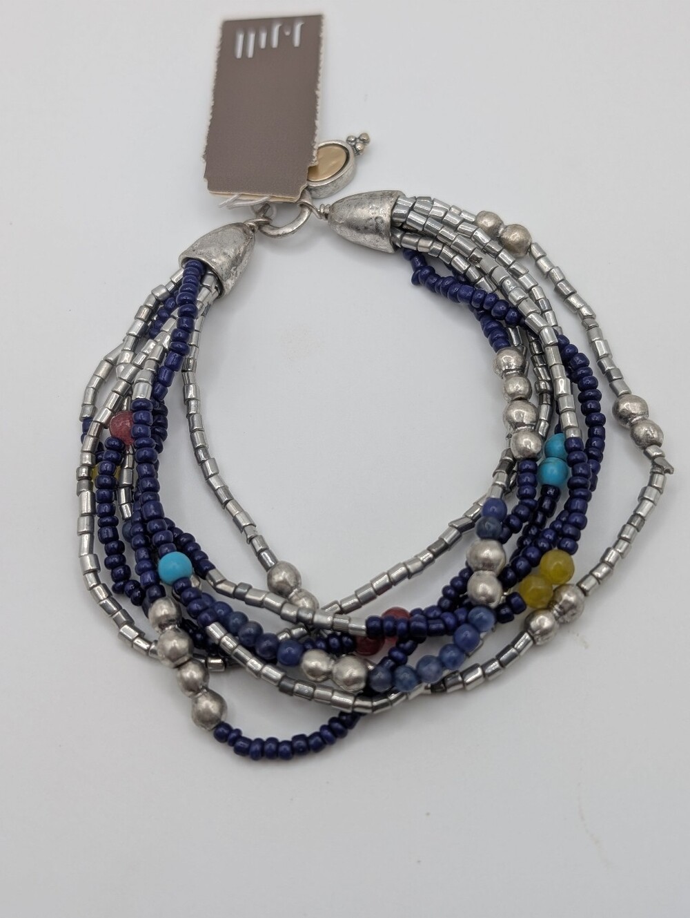 J. Jill Multi-Strand Navy and Silver Beaded Stretch Bracelet NWT $39 - Picture 3 of 7